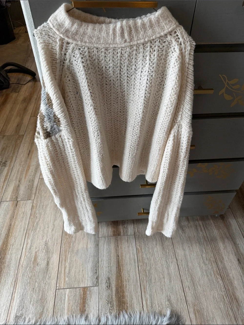 Free People Cream and Brown Fair Isle Cowl Sweater